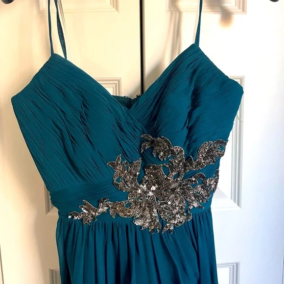 Marchesa Notte Teal 100% Silk Formal Maxi Dress size 2